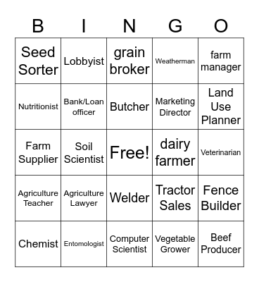 Agriculture Careers Bingo Card