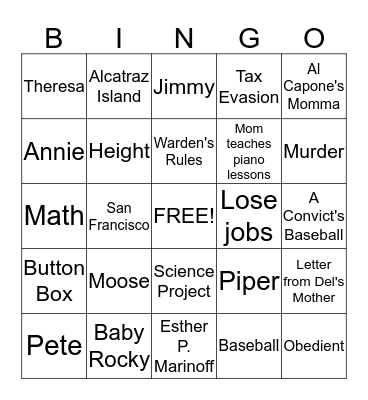 Al Capone Does My Shirts Review Bingo Card