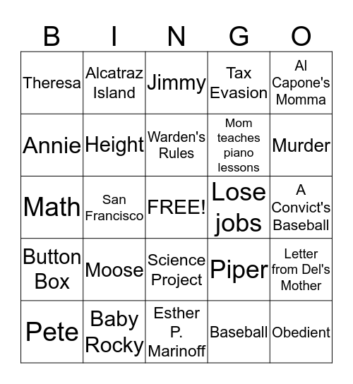 Al Capone Does My Shirts Review Bingo Card