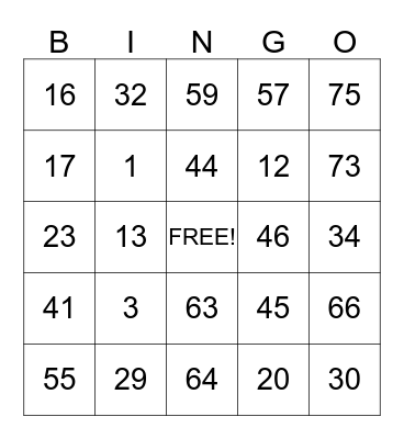 Free Lunch Bingo Card