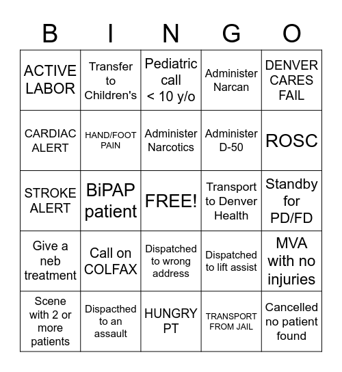 EMS Bingo Card