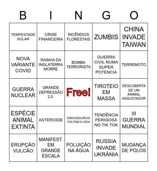 Bingo do Desastre 2022 Bingo Card