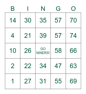 NINER BASEBALL BINGO Card