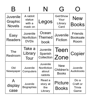 Hurst Library Scavenger Hunt Bingo Card