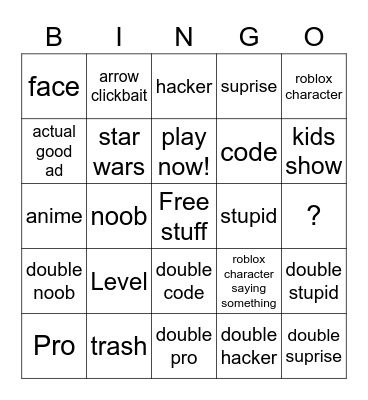 The roblox ad bingo Card