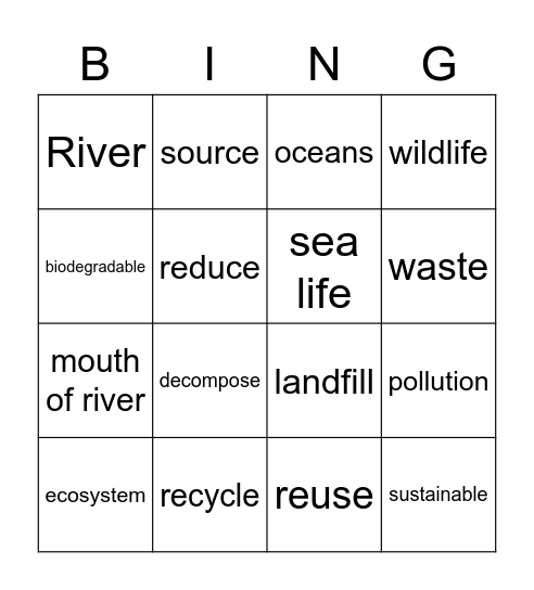 Plastic Pollution Bingo Card