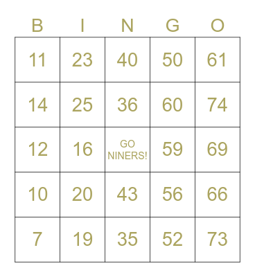 NINERS BASEBALL BINGO Card