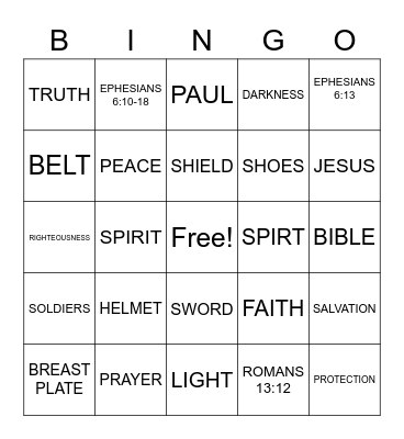 ARMOR OF GOD Bingo Card