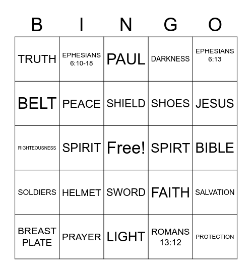 ARMOR OF GOD Bingo Card