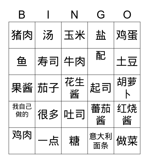 Food and Dining (2) Bingo Card