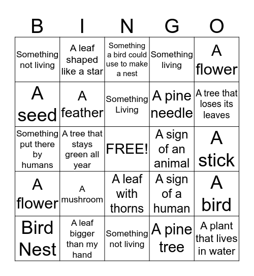 Forest Bingo Card