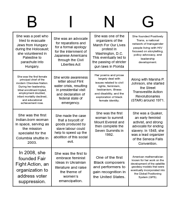 Women's History Bingo Card