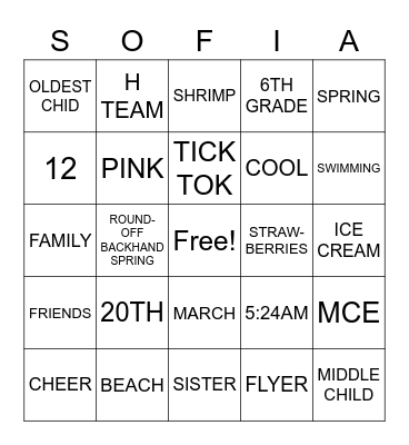 Sofia Bingo Card