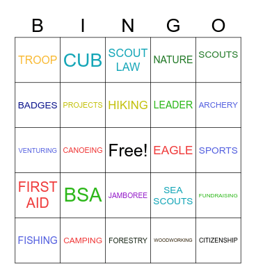 BOY SCOUTS Bingo Card