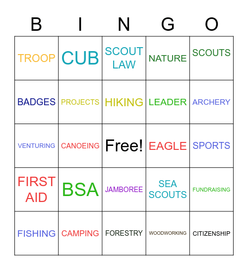 BOY SCOUTS Bingo Card