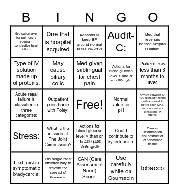 Primary Care Bingo Card