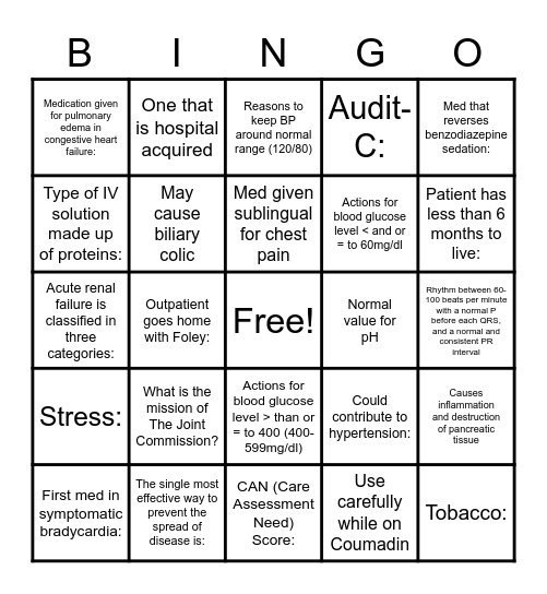 Primary Care Bingo Card