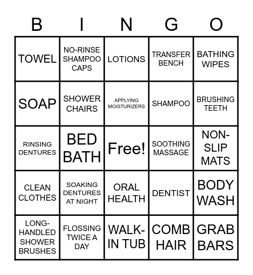 Personal Hygiene Bingo Card