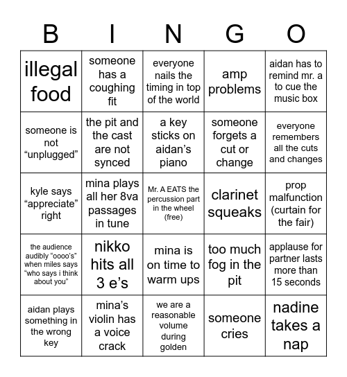TANK EVERLASTING CLOSING NIGHT Bingo Card