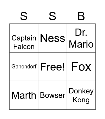 Melee Characters Bingo Card