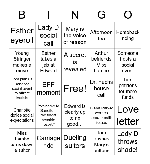 Sanditon Bingo Card