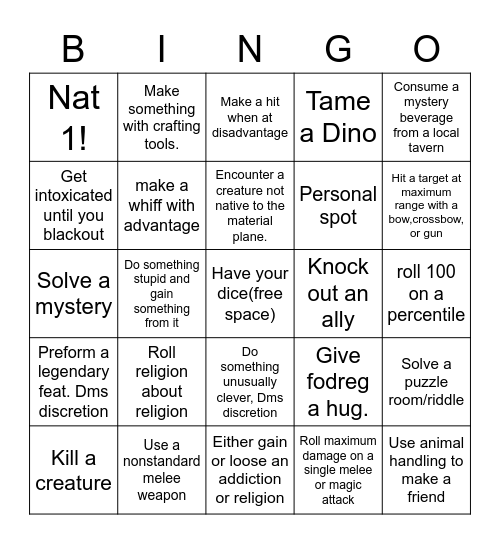 D&D bingo Card