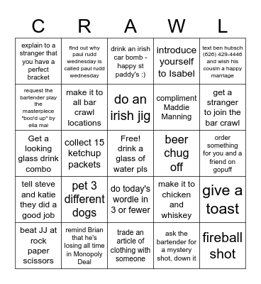 ooh bar crawl ooh Bingo Card