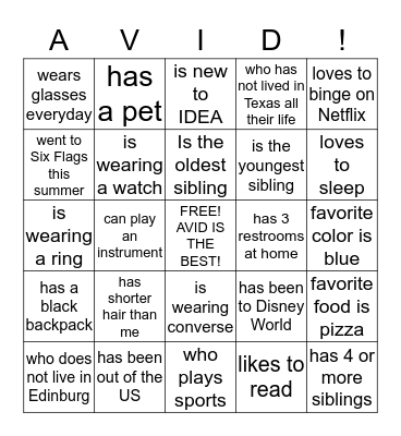 Get to Know You.  Someone who... Bingo Card