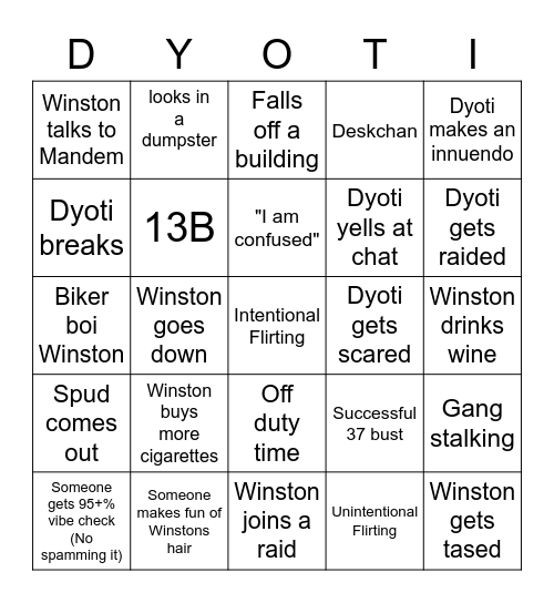 Dyoti's Bango Bongo Bingo Card