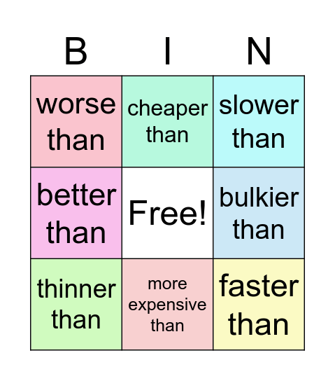 COMPARATIVES Bingo Card