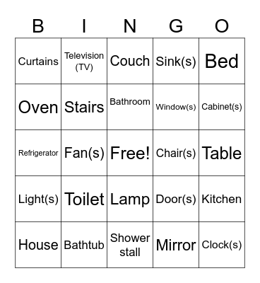 House items Bingo Card