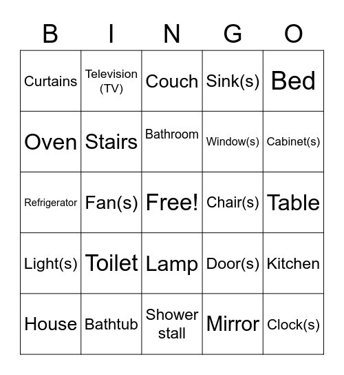 House items Bingo Card