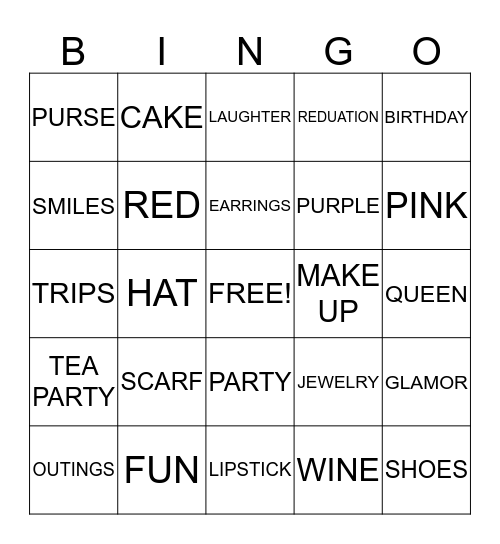 Red Hatters Bingo Card