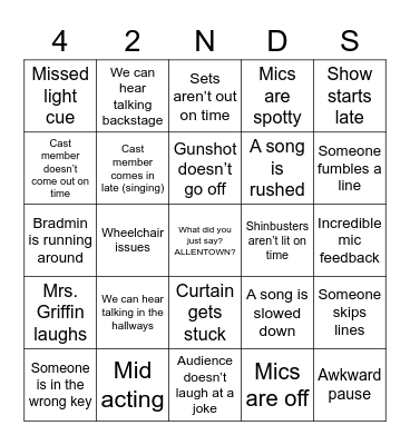 42nd Street 2022 Bingo Card