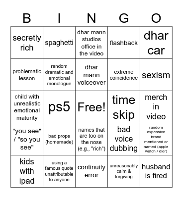Dhar Mann Bingo Card