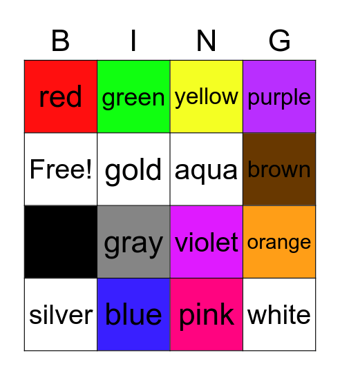 Color Bingo Card