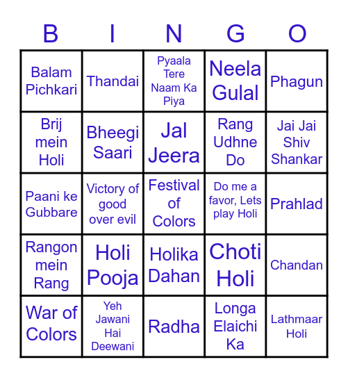 Funtime Holi Bingo Card