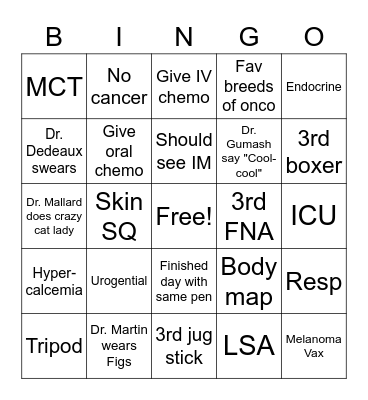 UTK Oncology Bingo Card