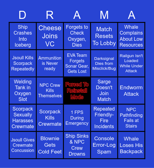 Weekend Barodrama Session Bingo Card