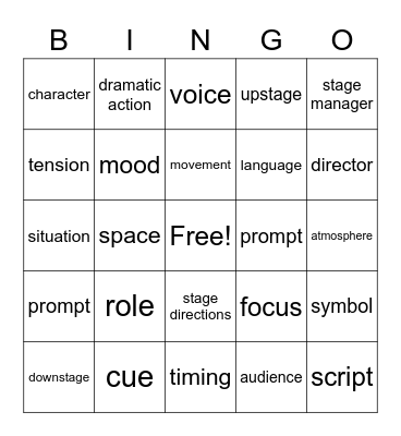 Drama Vocabulary Bingo Card