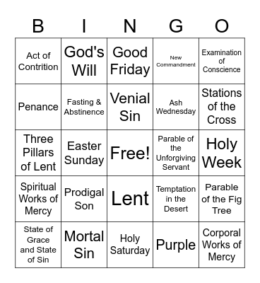 Lent Bingo Card