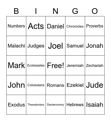 Bible Bingo Sunday Bingo Card