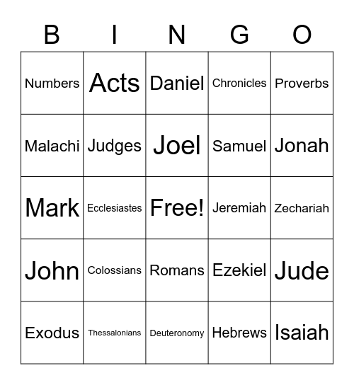Bible Bingo Sunday Bingo Card
