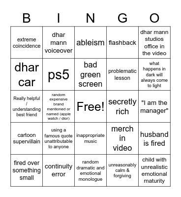 Dhar Mann Bingo Card