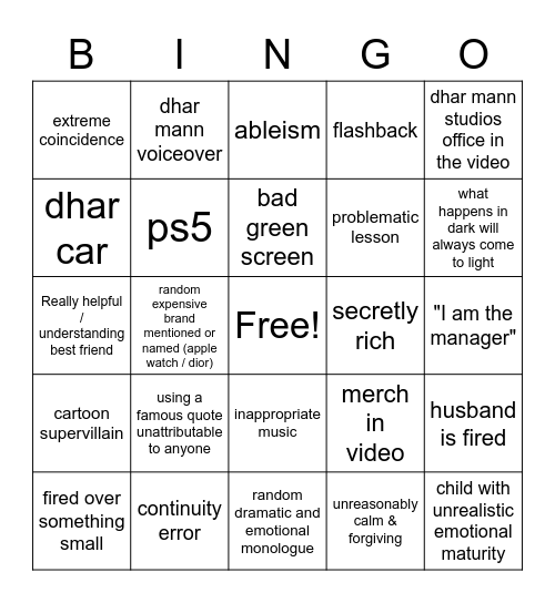 Dhar Mann Bingo Card