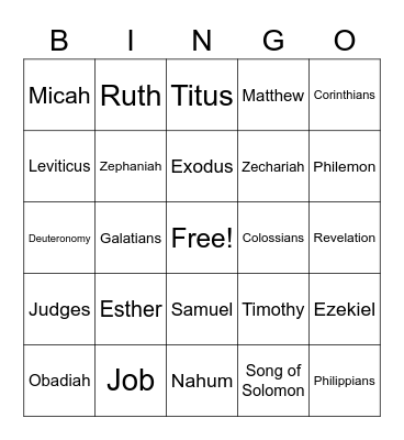 Bible Bingo Sunday Bingo Card