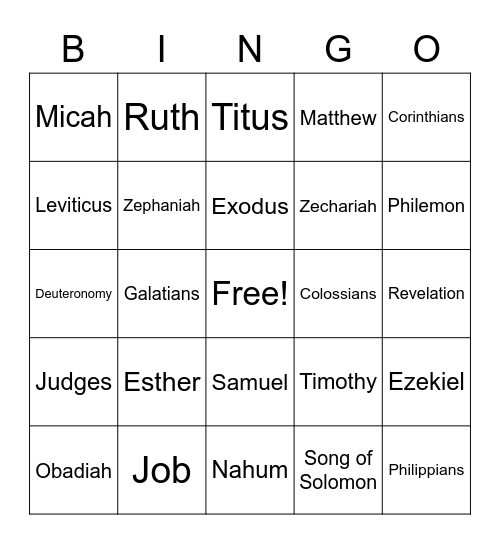 Bible Bingo Sunday Bingo Card