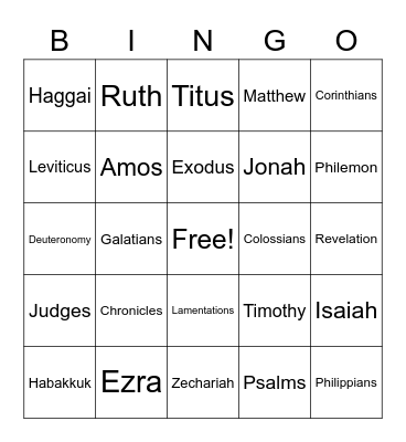 Bible Bingo Sunday Bingo Card