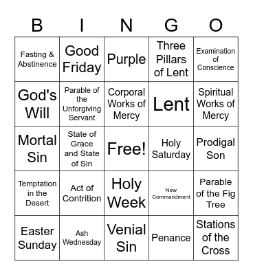 Lent Bingo Card