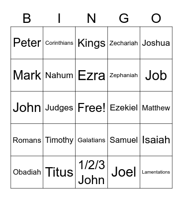 Bible Bingo Sunday Bingo Card